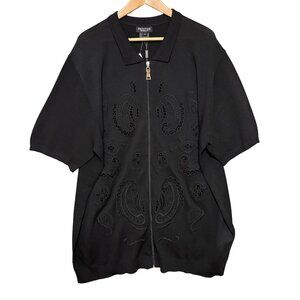 Prestige Original Mens Full Zip Collar T Shirt Size 4X Black Lace Paisley Dressy